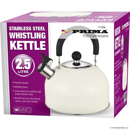 2.5L S/S Whistling Kettle in Cream Camping