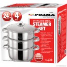 4pc 24cm 3 Tier S/S Steamer Set with Glass lid