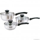 6pc S/S Saucepan Set Glass Lids 14/16/18cm