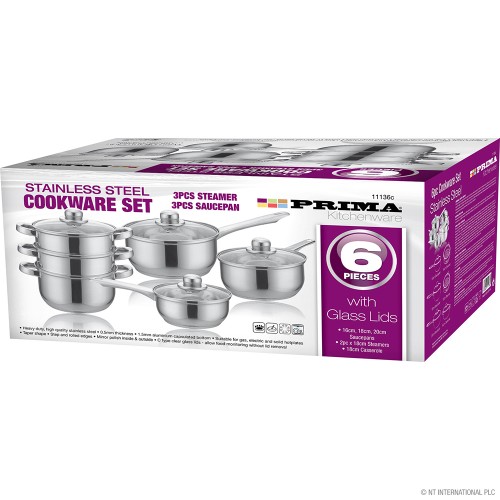 6pc S/S Cookware includes Steamer / Saucepans