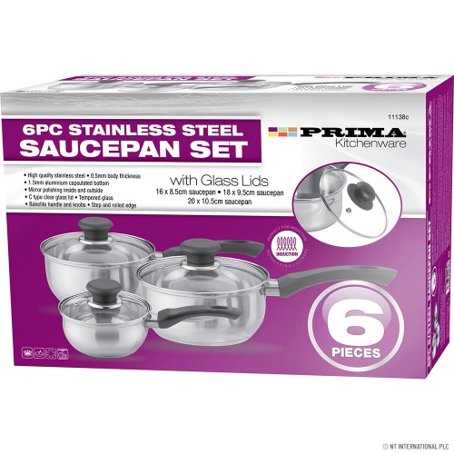 6pc S/S Cookware Set 16/18/20cm - Induction