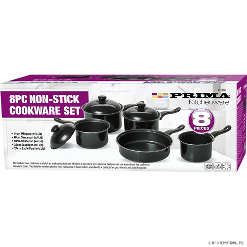 8pc Non- Stick Carbon Steel Cookware Set Sauc