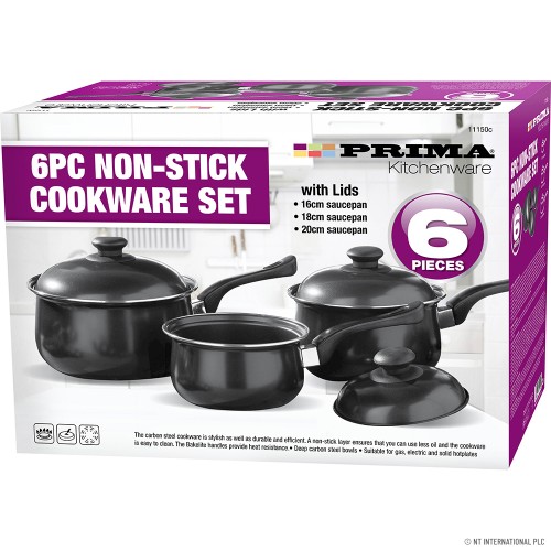 6pc Non- Stick Carbon Steel Saucepan set