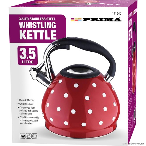 3.5L S/S Whistling Kettle Red with White Dots