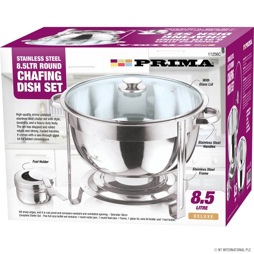 Round Chafing Dish 8.5lt Glass Lid