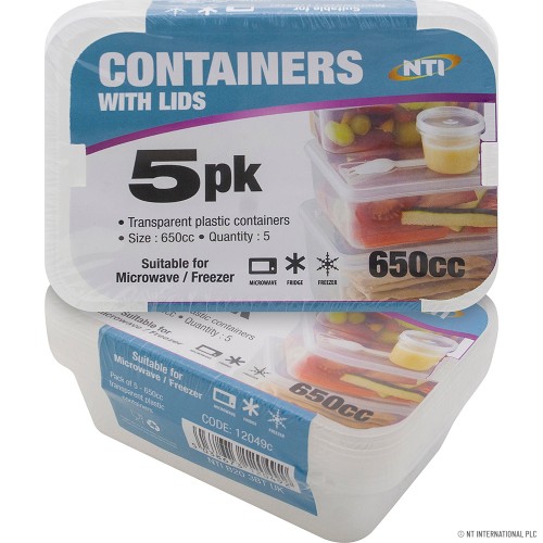 5pk Plastic Containers 650cc Micro