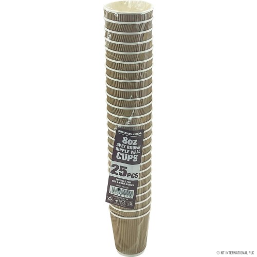 25PC - 8Oz Ripple Wall Cup (Brown)