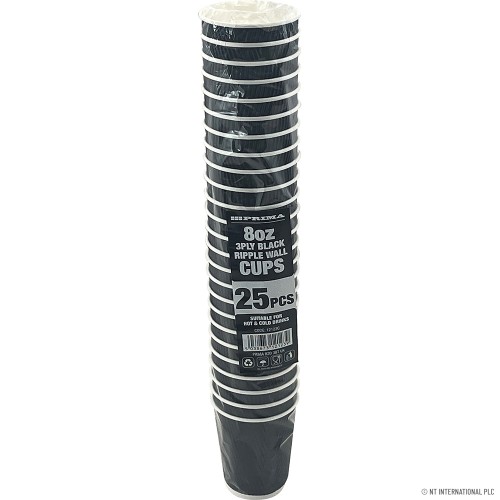 25PC - 8Oz Ripple Wall Cup (Black)