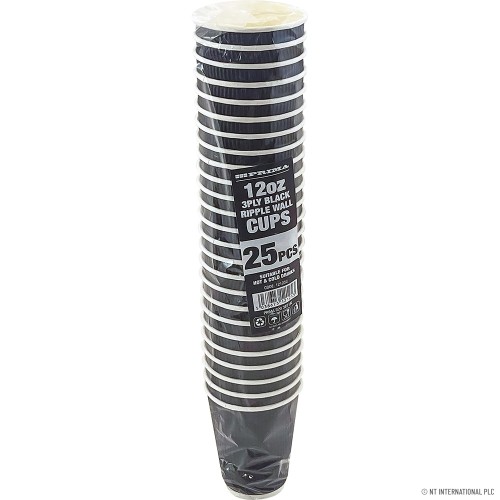 25PC - 12Oz Ripple Wall Cup (Black)