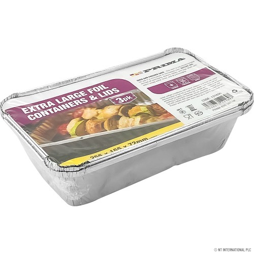 Extra Large Foil Containers & Lids 3PK
