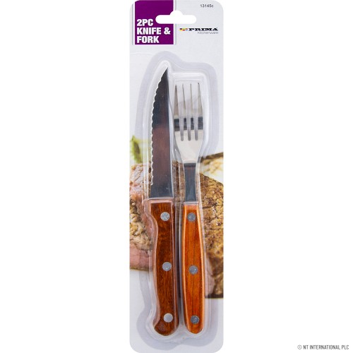 2pc Steak Knife and Fork with Wooden Handle
