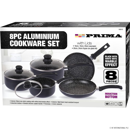 8pc Aluminium Cookware Set - Black Marble