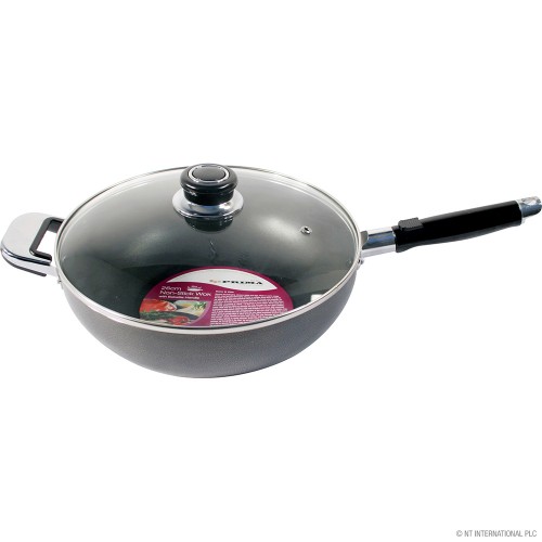 26cm N/S Wok - Glass Lid - Long Handle