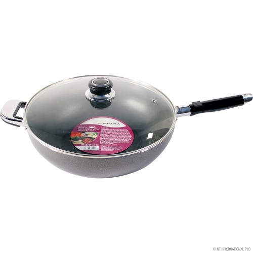 30cm N/S Wok - Glass Lid - Long Handle