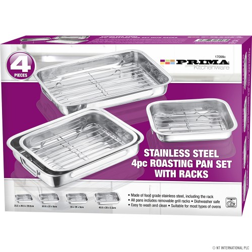4pc S/S Roasting Pan Set with Racks