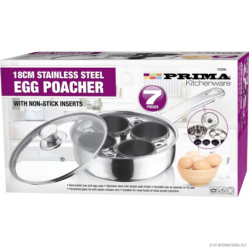 7pc 18cm S/S Egg Poacher with N/S Inserts