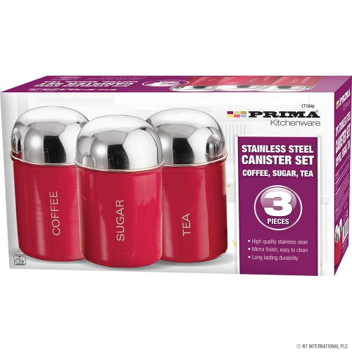 3pc Canisters Set Red -  Coffee / Tea / Sugar
