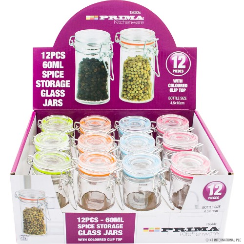 Glass Spice Jar 60ml - Clip Top - Display Box