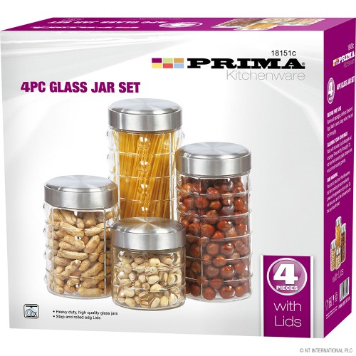4pc Glass Jar Set W/Aluminium Lids - Round