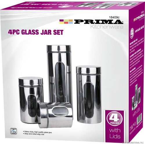 4pc S/S Glass Jar Set - Large