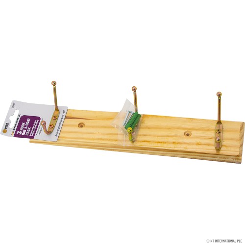 3 Hook Hat And Coat Rack-Pine