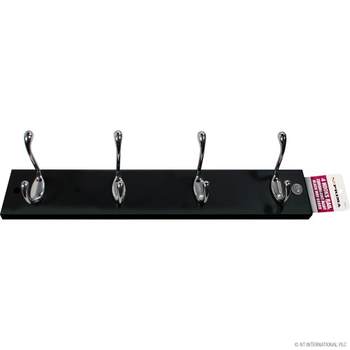 4 Chrome Hooks On Black Mdf Board 40X6cm 