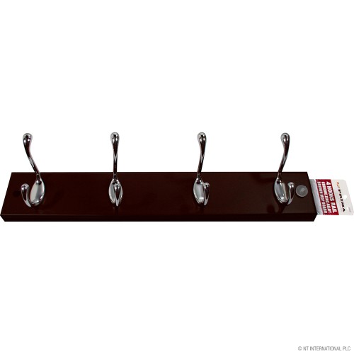 4 Chrome Hooks On Brown Mdf Board 40X6cm 