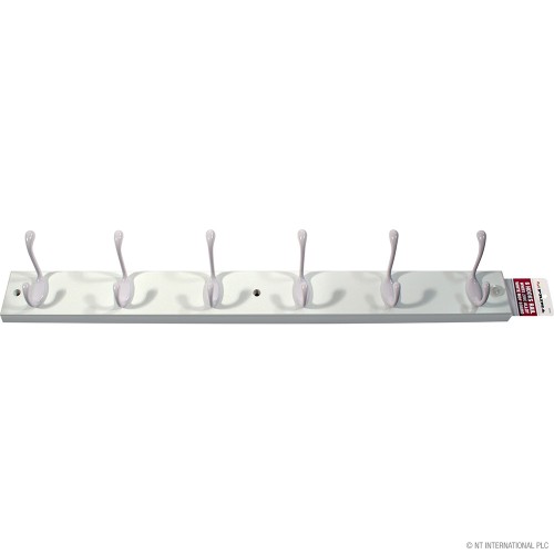 6 White Hooks On White Mdf Board 60X6cm 
