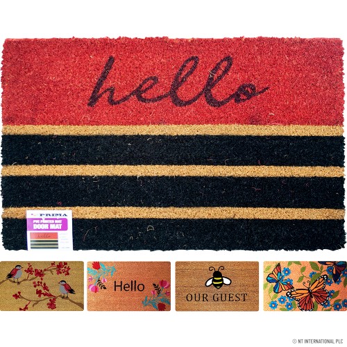 PVC Backed Coir Mat 15mm Natural Printed 45x7