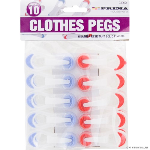10pc Plastic Clothes Pegs - Comfort Grip