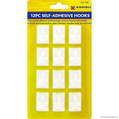 12pc Self Adhesive Hooks - White