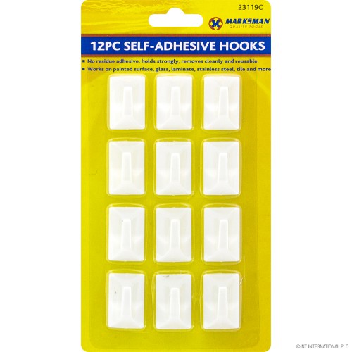 12pc Self Adhesive Hooks - White
