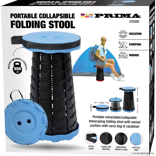 Portable Collapsible Stool (7cm-45cm), Black