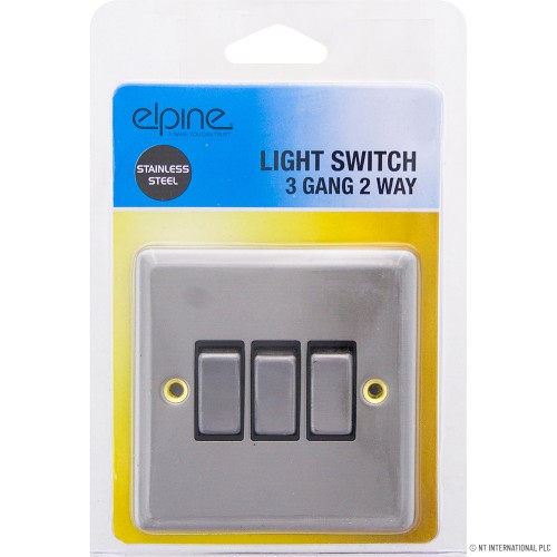 10A 3 Gang 2 Way Light Switch S/Steel