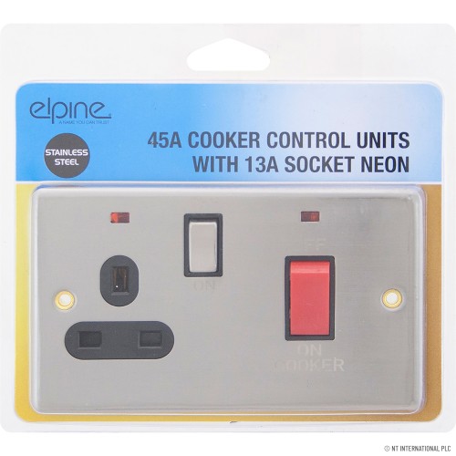 45A Cooker Switch - 13A Socket Neon S/Steel