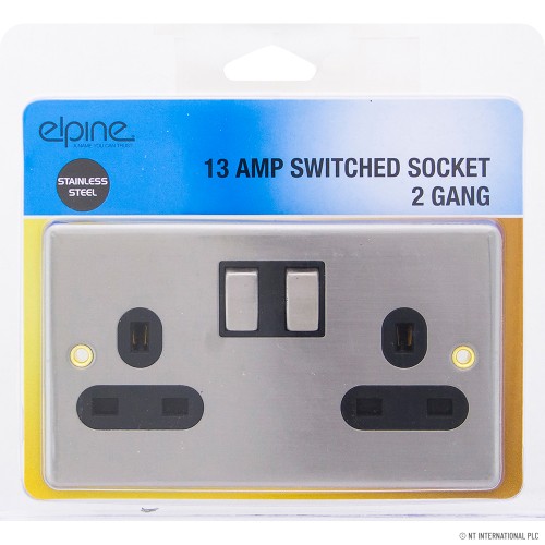 13A 2 Gang Switched Socket S/Steel