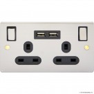 13A Double Socket - 2 USB 2.4A S/Steel