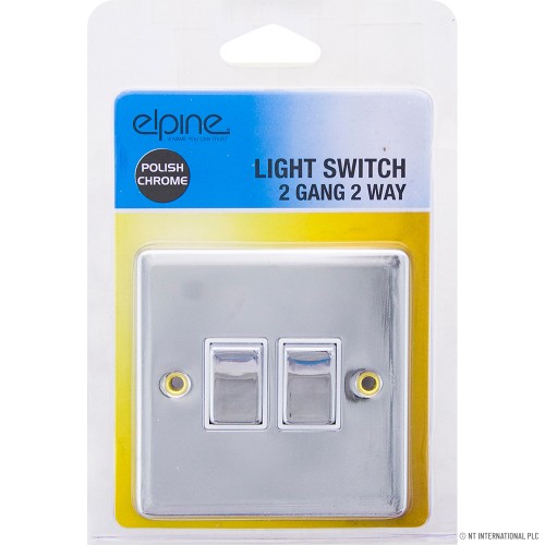 10A 2 Gang 2 Way Light Switch Chrome