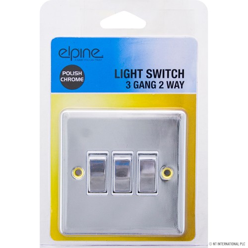 10A 3 Gang 2 Way Light Switch Chrome