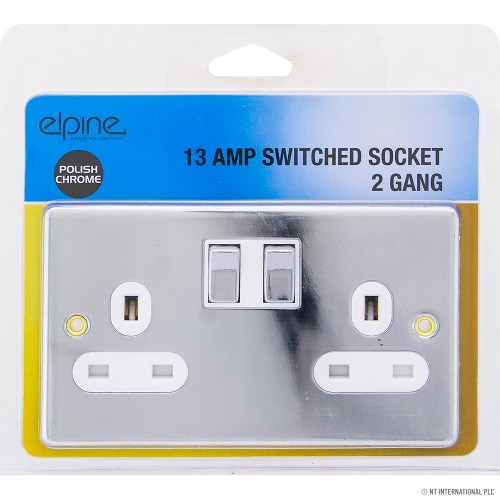 13A 2 Gang Switched Socket Chrome