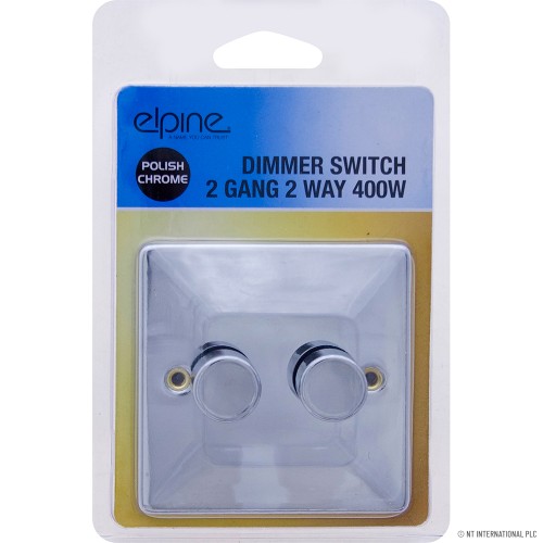 Dimmer Switch 2 gang 2 Way 400w Chrome