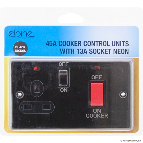 45A Cooker Switch 13A Socket Neon Black Nicke
