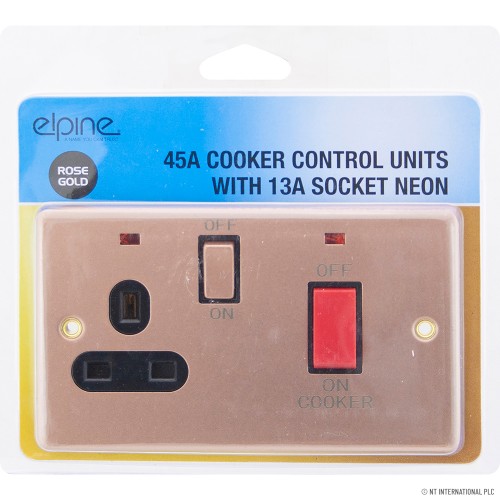 45A Cooker Switch - 13A Socket Neon Rose Gold
