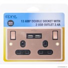 13A Double Socket - 2 USB 2.4A Rose Gold
