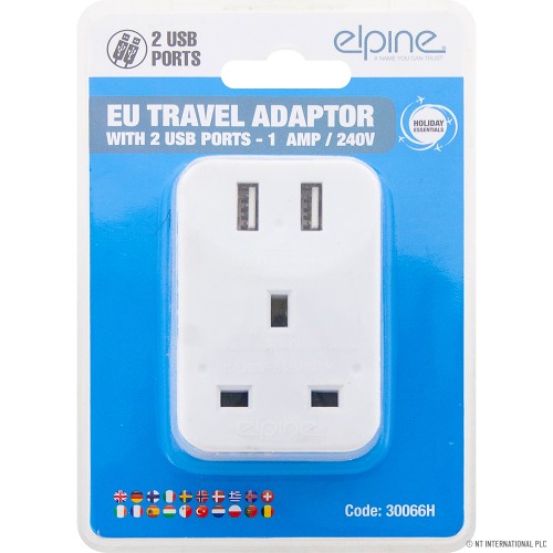 EU Travel Adaptor With 2 X USB