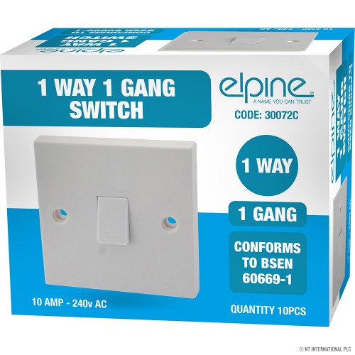 10A 1 Gang 1 Way Light Switch ( 10 ) White