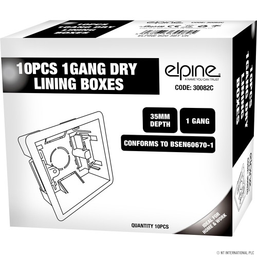 1 Gang Dry Lining Box 35mm Single ( 10 ) Whit