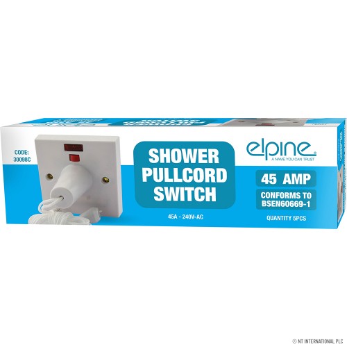 45 Amp Shower Pullcord Switch (5) White