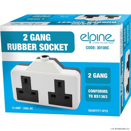 13A 2 Gang Double Rubber Socket ( 5 ) White