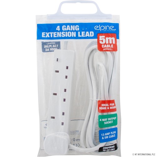 4 Way 5M Extension Lead With Neon Light